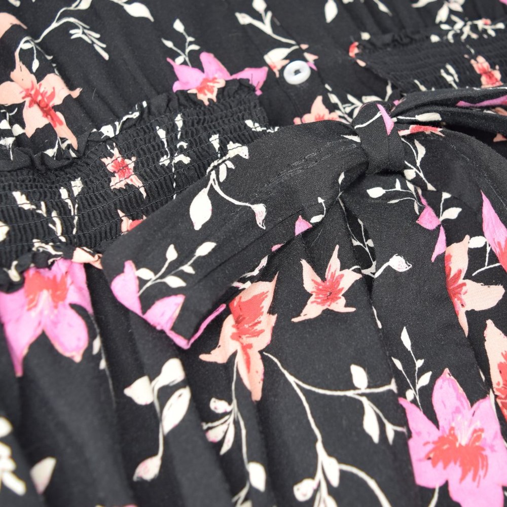 Free People Lighten Up Black Pink Orange Floral Combo Long Sleeve Shirt Dress L - Picture 15 of 16